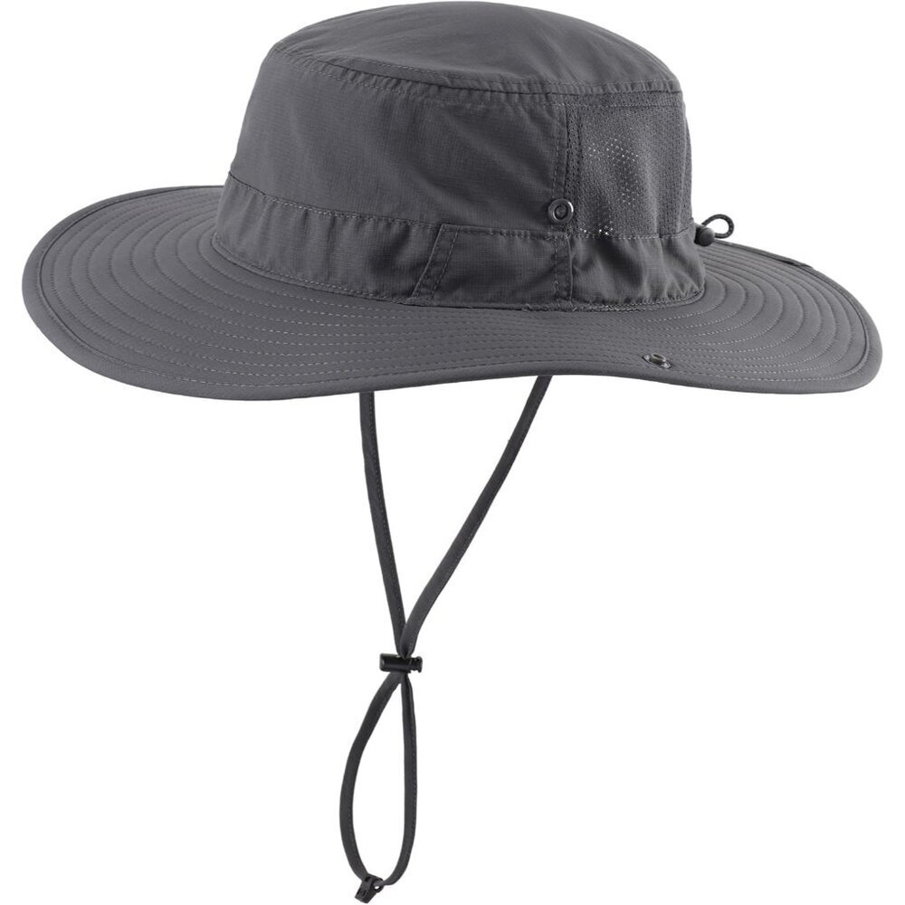 Unisex Dark Grey 100% Nylon Wide Brim Boonie With Chin Strap Classic Bucket Hat